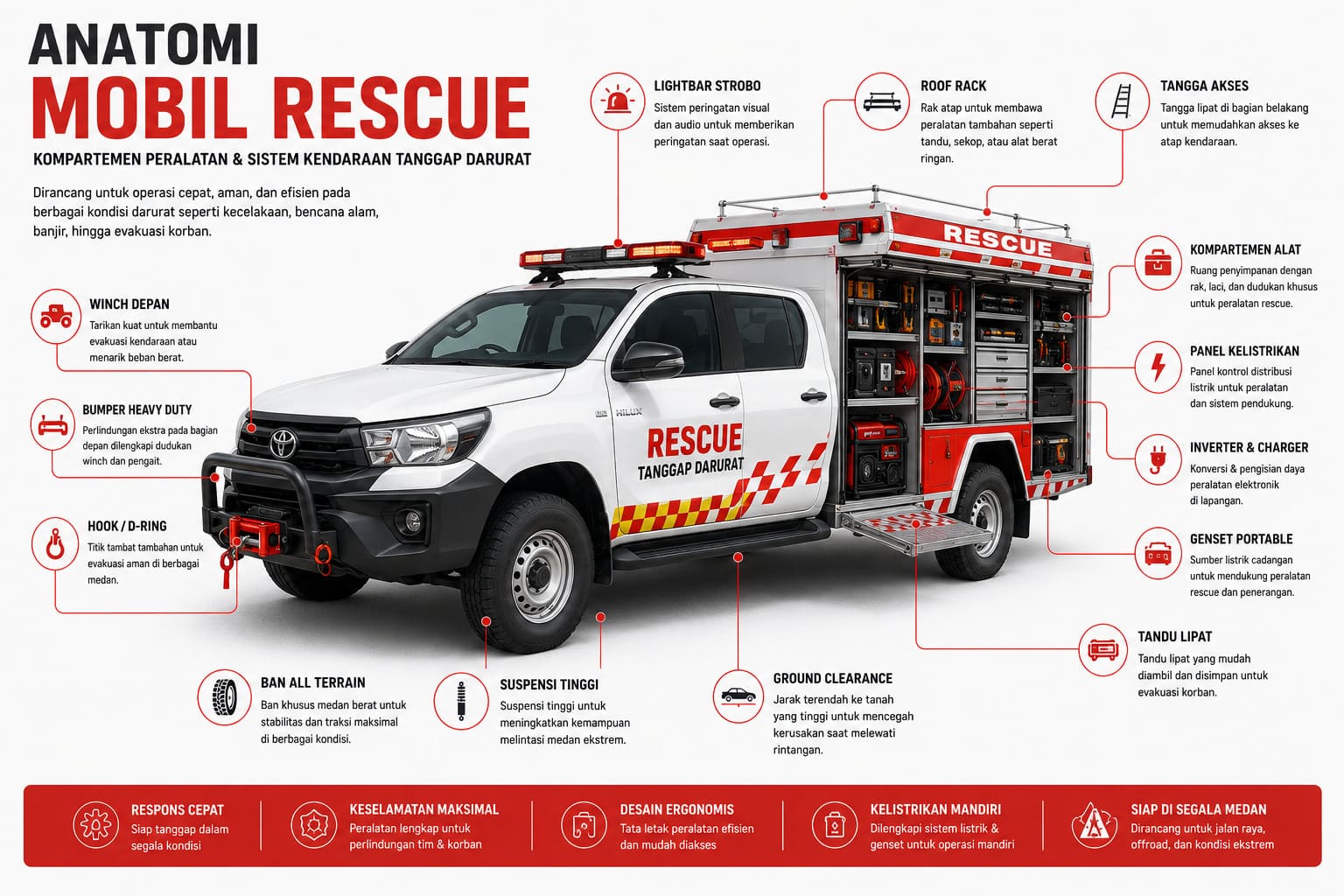 Anatomi karoseri mobil rescue custom dan fungsi peralatannya