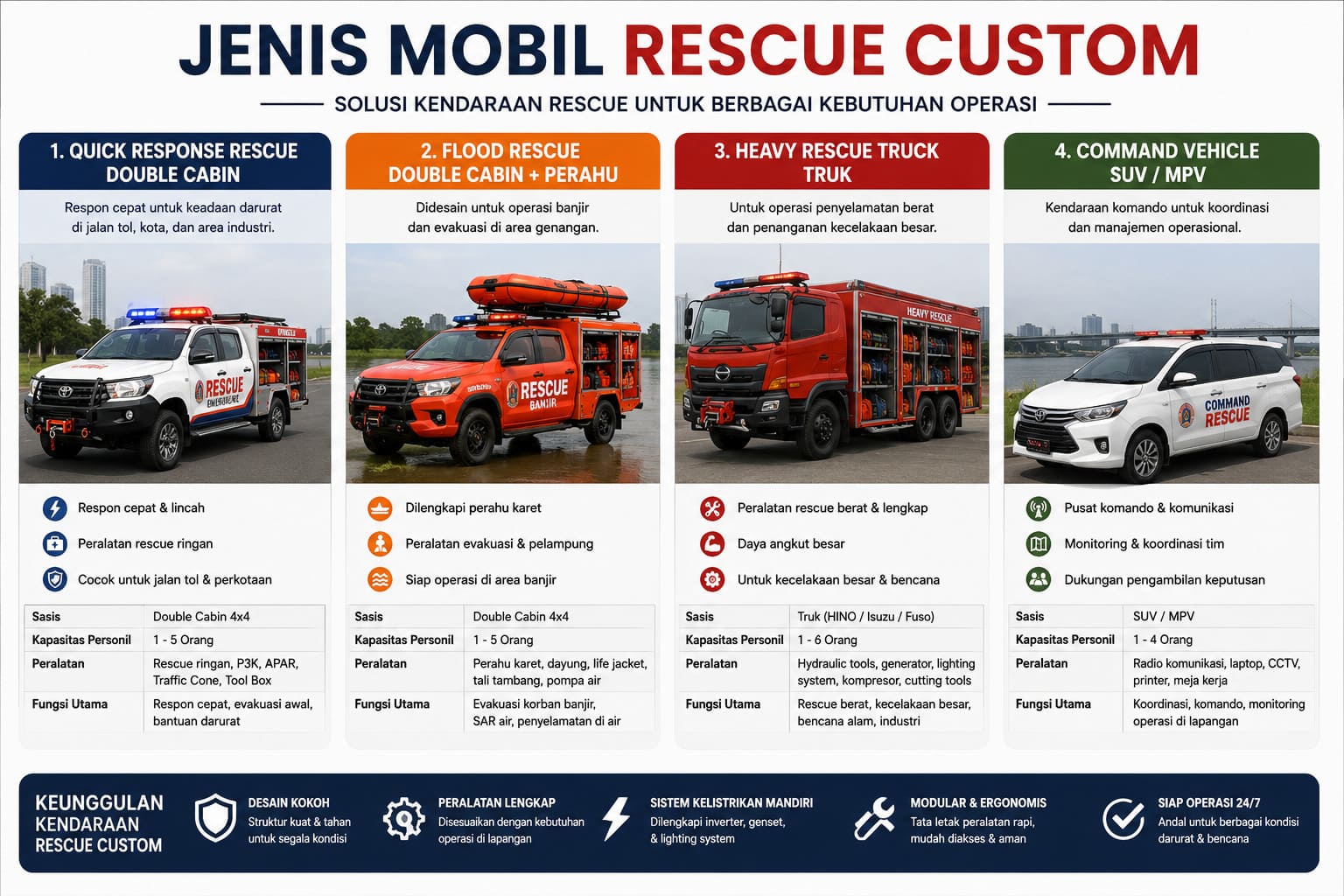 Jenis mobil rescue custom untuk BPBD jalan tol SAR dan industri